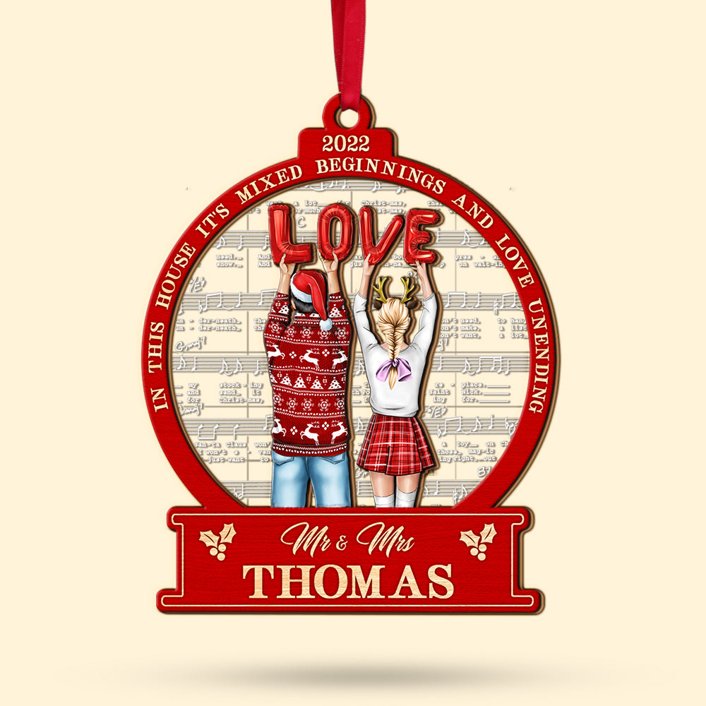 In This House It's Mixed Beginnings And Love Unending, Layered Mix Ornament Christmas Gift For Couple - Ornament - GoDuckee