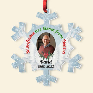 Snowlfakes Are Kisses From Heaven, Personalized Ornament, Christmas Memorial Gift - Ornament - GoDuckee