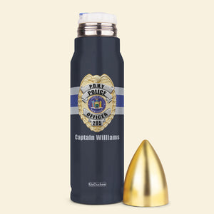 Police Bullet Tumbler - Custom State Seal Badge - Thin Blue Line Background - Water Bottles - GoDuckee