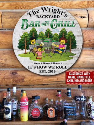 Personalized Gifts For Lego Family, Bar and Grill It's how we roll Custom Round Wooden Sign - Wood Sign - GoDuckee