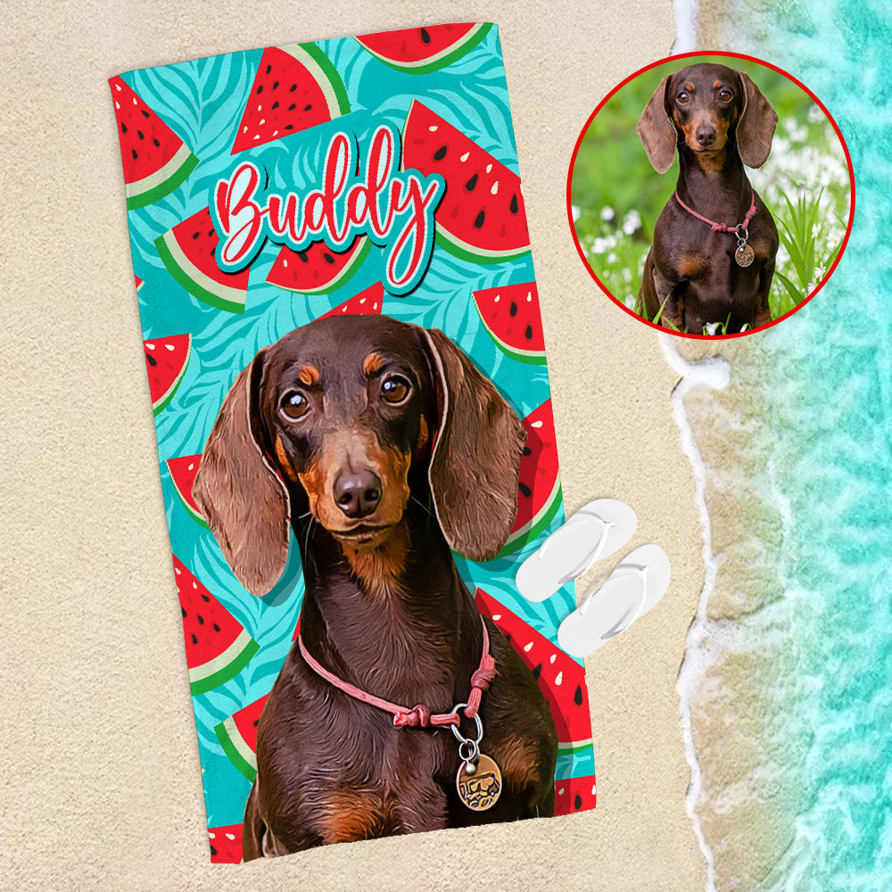 Custom Dog Photo Beach Towel - Watermelon Pattern - Beach Towel - GoDuckee
