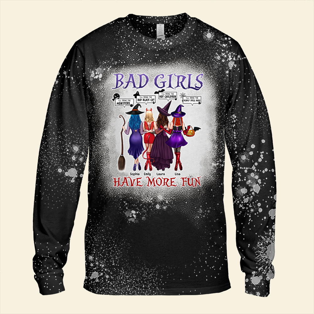 Personalized Witch Besties Bleached T-shirt, Bad Girls Have More Fun - Shirts - GoDuckee