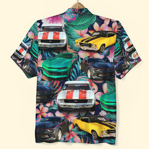 Custom Muscle Car Photo Hawaiian Shirt, Tropical Plants And Hibiscus Flowers Pattern, Summer Gift (Car0902) - Hawaiian Shirts - GoDuckee