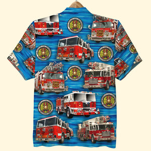 Custom Fire Engine Photo Hawaiian Shirt, Gift For Firefighter - Hawaiian Shirts - GoDuckee