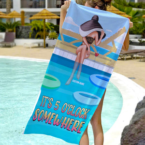 It's Five O'clock Somewhere - Personalized Beach Towel - Gifts For Wife, Girlfriend - Lady - Beach Towel - GoDuckee