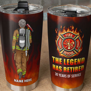 Personalized Retired Firefighter Tumbler Cup - The Legend Has Retired - Back Firefighter - Tumbler Cup - GoDuckee