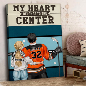 Personalized Hockey Couple Poster - My Heart Belongs To The Center - Couple Shoulder to Shoulder - Poster & Canvas - GoDuckee