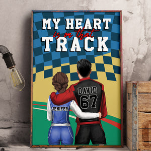 Personalized Racing Couple Poster - My Heart Is On That Track - Couple Shoulder to Shoulder - Poster & Canvas - GoDuckee
