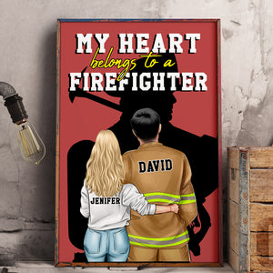 Personalized Firefighter Couple Poster - My Heart Belongs to A Firefighter - Couple Shoulder to Shoulder - Poster & Canvas - GoDuckee