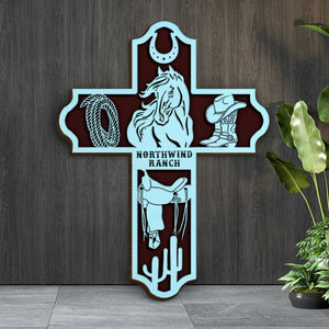 Cowboy Horse Cross - Personalized 3D 2-Layered Wood Art - Gift for Horse Lovers - Wood Sign - GoDuckee