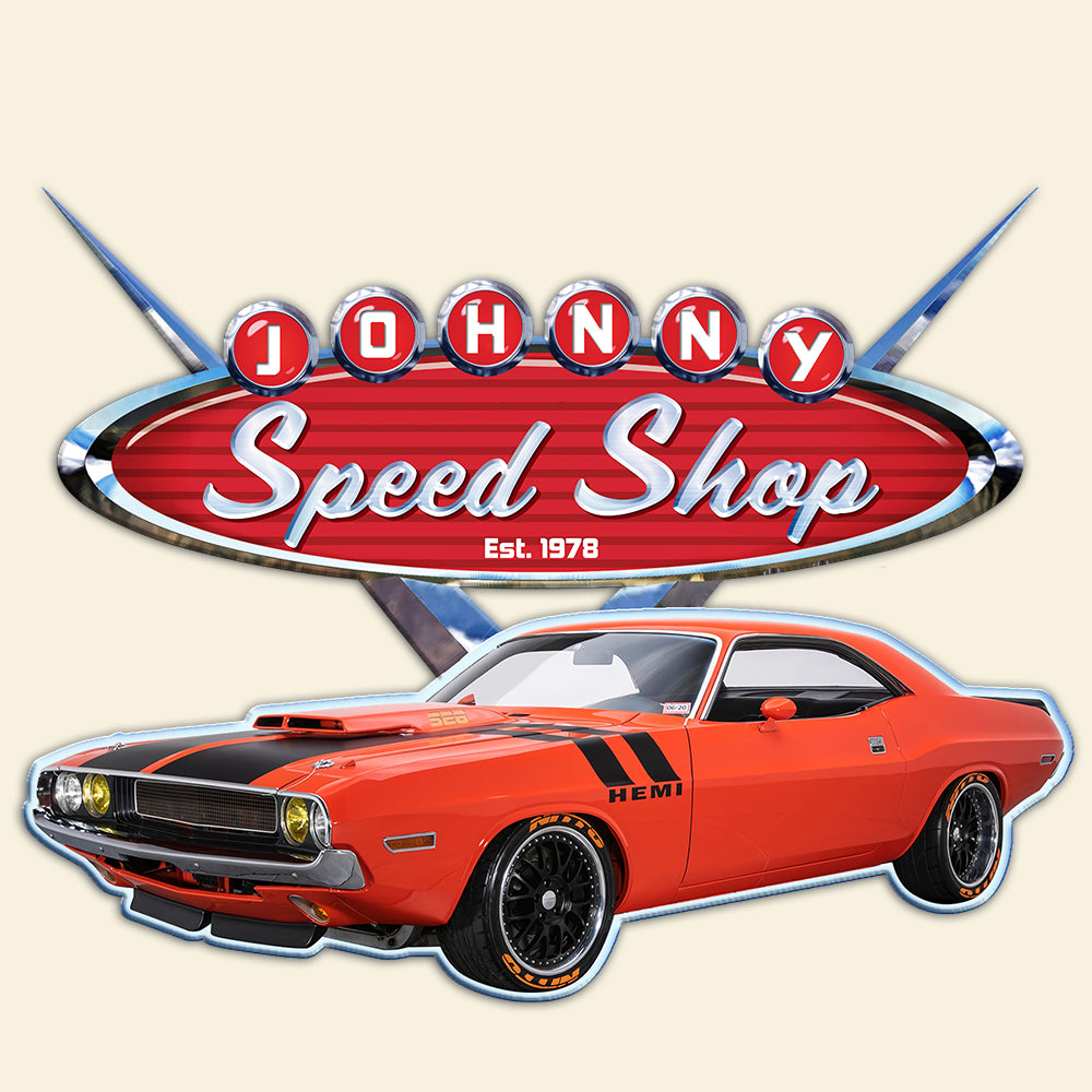 Speed Shop Personalized Classic Car Metal Sign - Metal Wall Art - GoDuckee