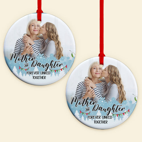 Mother and Daughter Forever Linked Together, Personalized Round Ceramic Ornament - Ornament - GoDuckee