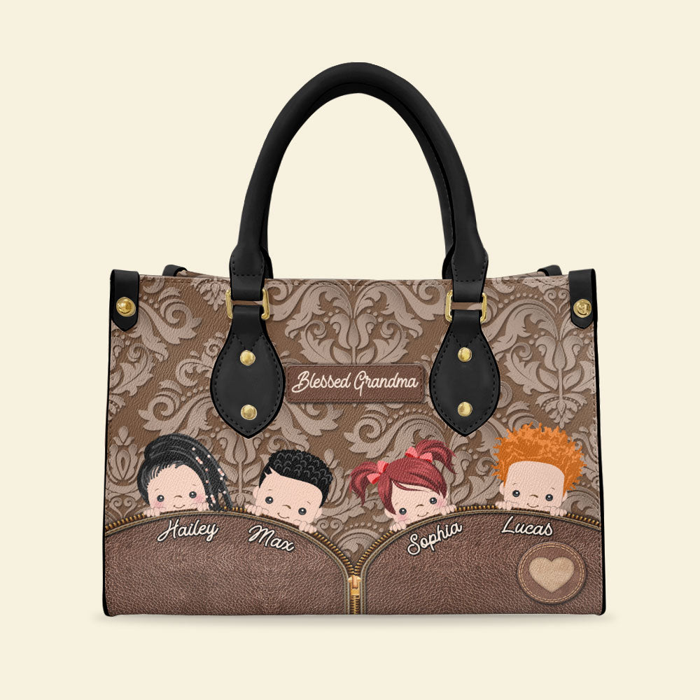 Personalized Grandma Leather Bag, Gift For Family - Leather Bag - GoDuckee