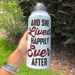 Custom Reading Photo Water Bottle - She Lived Happily Ever After - Water Bottles - GoDuckee