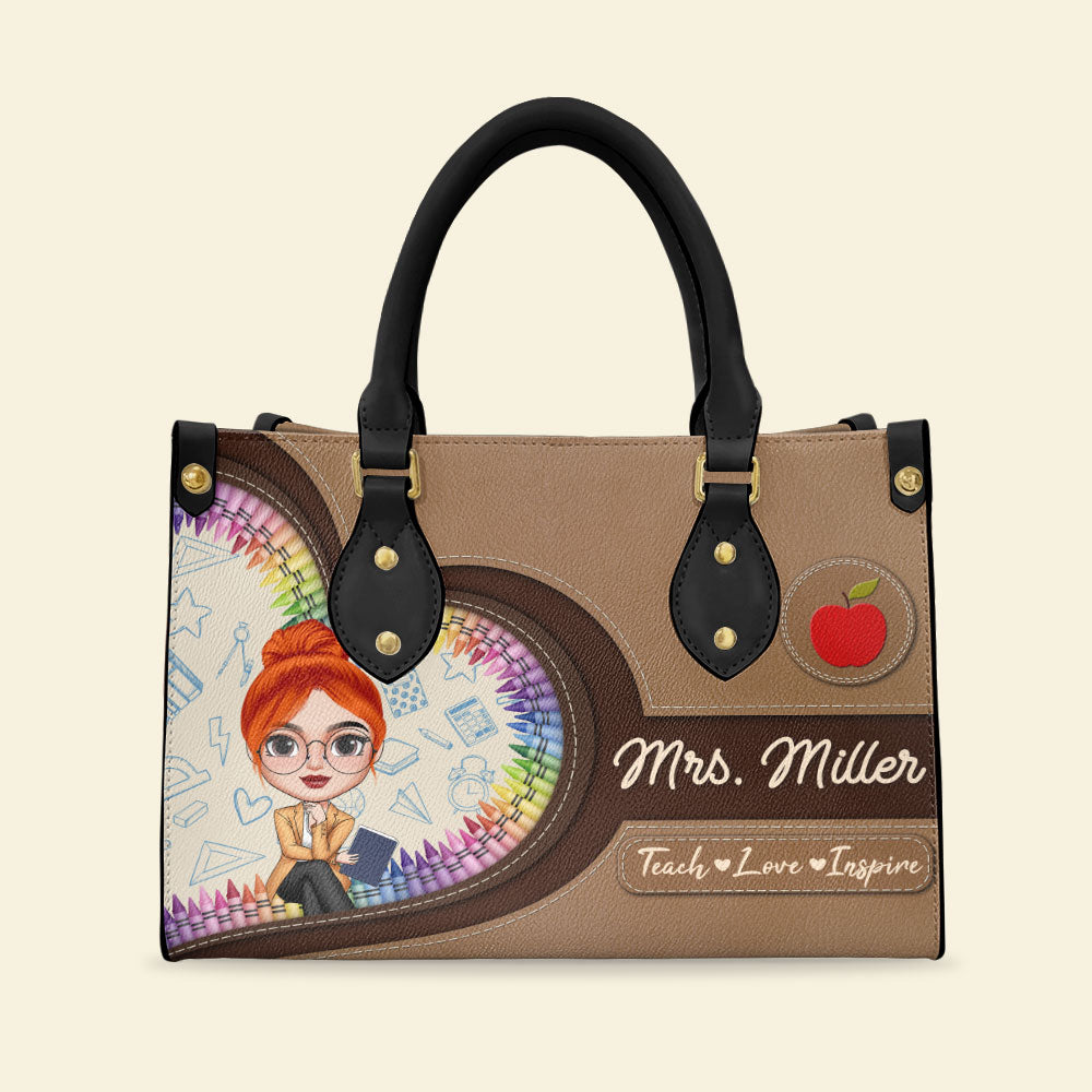 Teach Love Inspire Personalized Teacher Leather Bag, Gift For Teacher - Leather Bag - GoDuckee