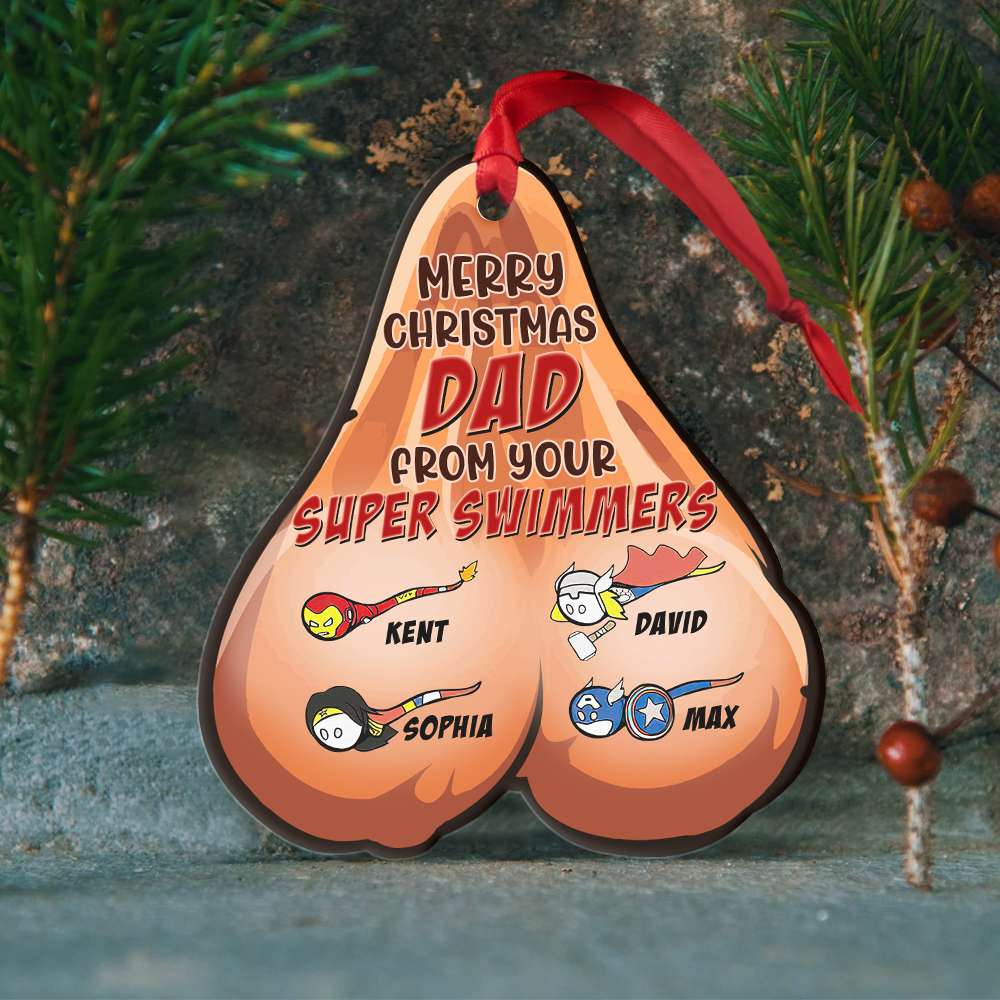 Merry Christmas Dad From Your Super Swimmers, Personalized Christmas Ornament - Ornament - GoDuckee