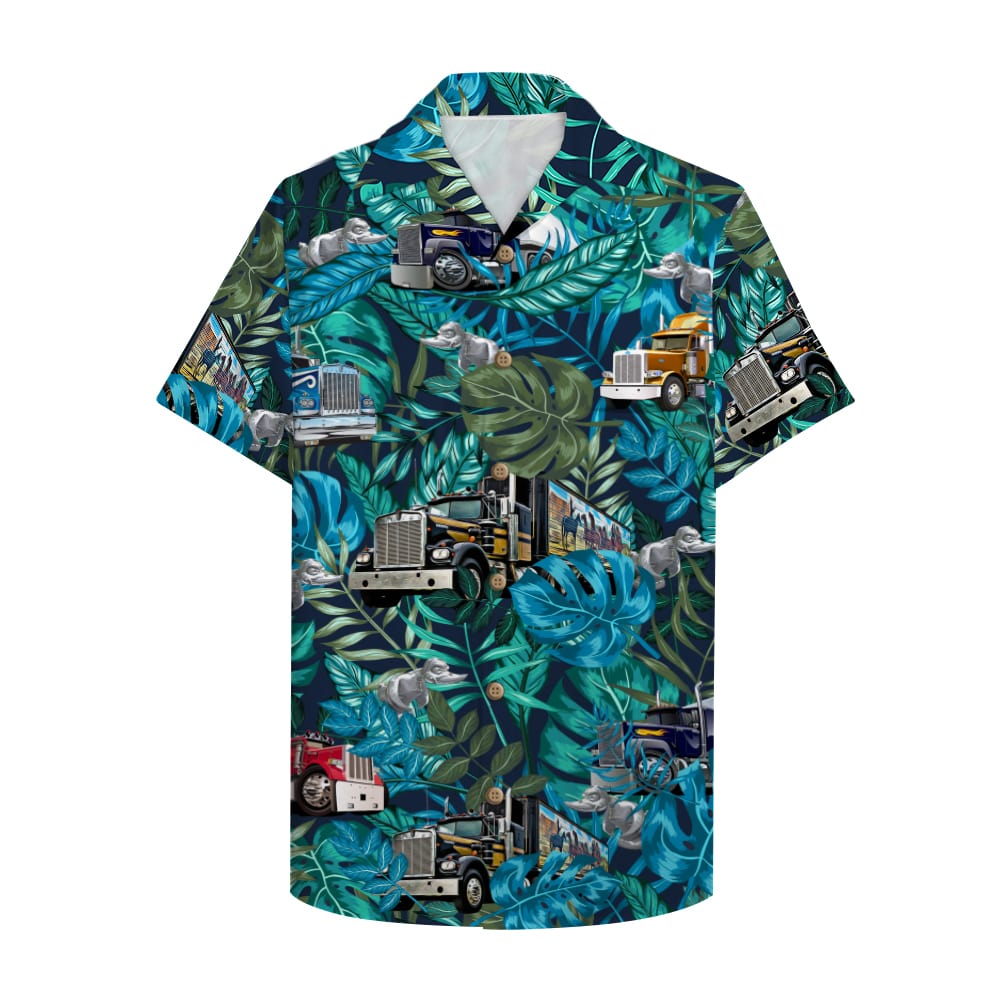 Trucker Hawaiian Shirt, Aloha Shirt with semitruck and rubber duck - Hawaiian Shirts - GoDuckee
