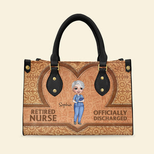 Retired Nurse Offically Discharged, Personalized Leather Bag, Gift For Nurse - Leather Bag - GoDuckee