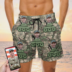 Custom Photo Hawaiian Shirt, Aloha Shirt and Mens Beach Shorts - Military Background - Hawaiian Shirts - GoDuckee