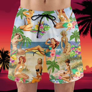 Pin Up Girl Hawaiian Shirt And Men Beach Shorts, Gift For This Summer - Hawaiian Shirts - GoDuckee