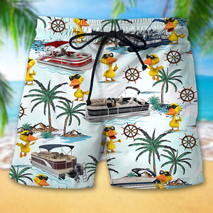 Pontoon Duck Hawaiian Shirt & Men Beach Shorts - Palm Tree Pattern - Hawaiian Shirts - GoDuckee