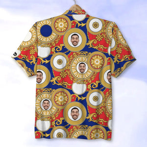 Golden Elegant Arabesques and Chains Custom Face Photo, Hawaiian Shirt and Men Beach Shorts, Summer Gifts for Men - Hawaiian Shirts - GoDuckee