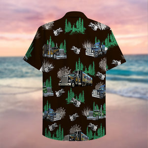 Trucker Hawaiian Shirt, Aloha Shirt with semitruck pattern - Hawaiian Shirts - GoDuckee