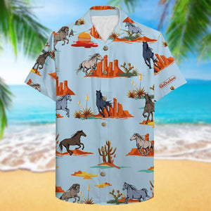 Personalized Cowgirl Hawaiian Shirt - Horse Pattern - Cowgirls Are God's Wildest Angels - Hawaiian Shirts - GoDuckee