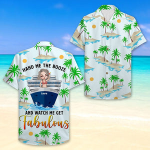 Personalized Cruising Girl Hawaiian Shirt - Hand Me On The Booze - Palm Tree Pattern - Hawaiian Shirts - GoDuckee