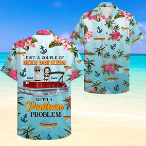 Personalized Pontoon Couple Hawaiian Shirt - Just A Couple of Beer Drinkers Fol7-Vd1 - Hawaiian Shirts - GoDuckee