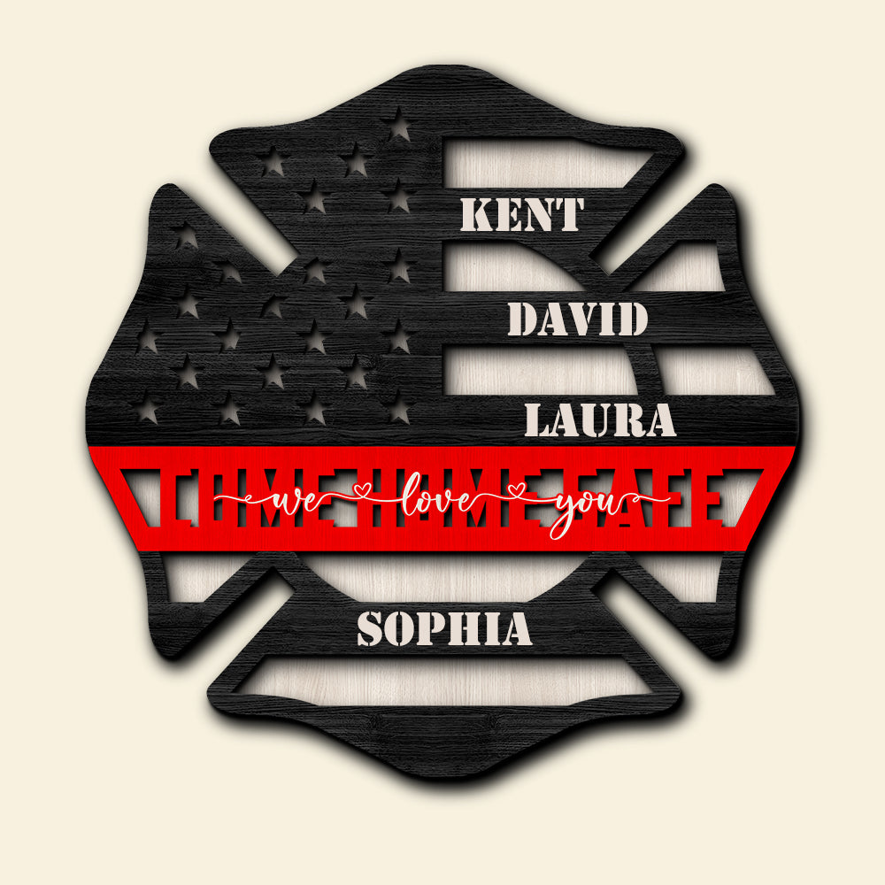 We Love You, Personalized Layers Wood Sign, Gift for Firefighter Families - Wood Sign - GoDuckee
