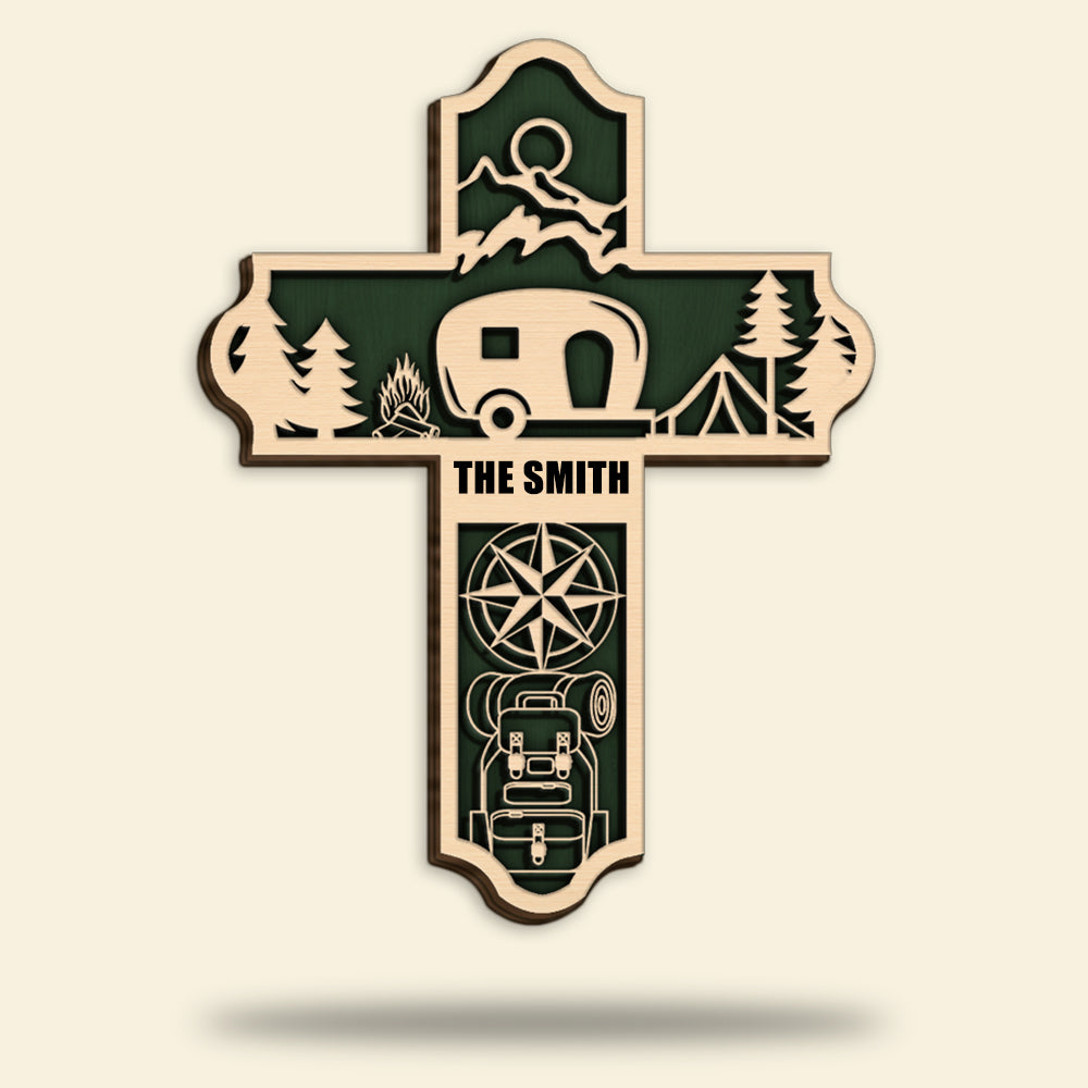 Camping Car Cross - Personalized 3D Wood Art - Gift for Camping Lovers - Wood Sign - GoDuckee