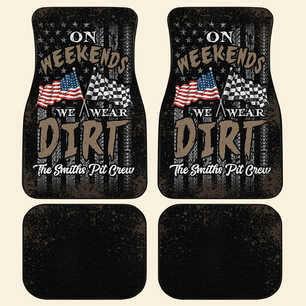 Personalized Dirt Tracking Racing Car Mat, On Weekends We Wear Dirt, Checkered Flag - Doormat - GoDuckee