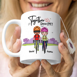 We're In It For The Long Journey & The Adventure Continues, Couple Cycling White Mug - Coffee Mug - GoDuckee