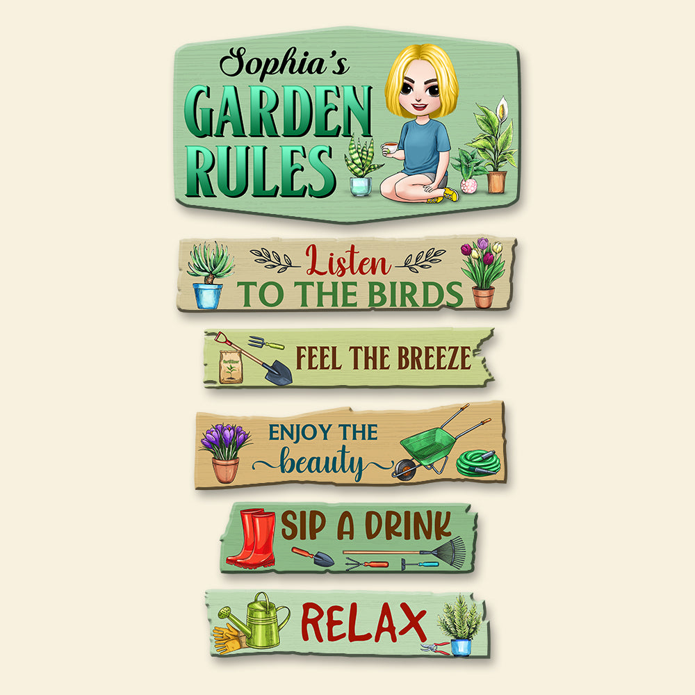 Garden Rules Sip A Drink - Relax, Personalized Gardening Wood Sign, Gift For Girls - Wood Sign - GoDuckee