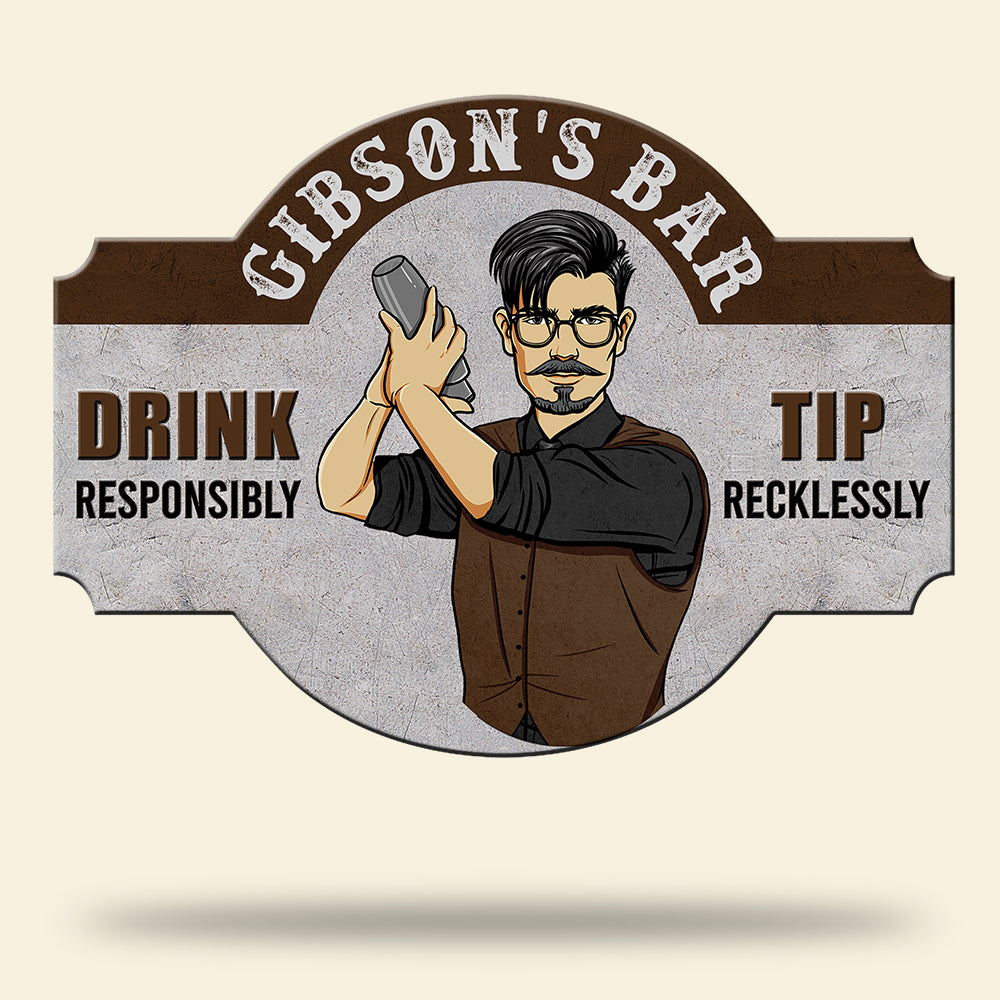 Personalized Shaking Bartender Metal Sign - Drink Responsibly Tip Recklessly - Metal Wall Art - GoDuckee