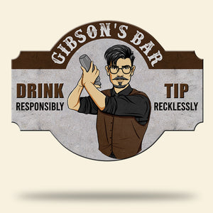 Personalized Shaking Bartender Metal Sign - Drink Responsibly Tip Recklessly - Metal Wall Art - GoDuckee