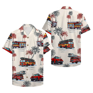Firefighter Hawaiian Shirt - Fire Truck Pattern - Hawaiian Shirts - GoDuckee