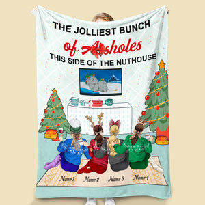 Personalized Christmas Sweater Sister Blanket - The Jolliest Bunch of A**hole - Blanket - GoDuckee
