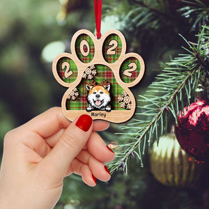 Dog Paw Personalized Wood Ornament, Christmas Tree Decor For Dog Lovers - Ornament - GoDuckee