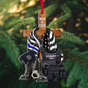 Police Man Of God, Personalized Acrylic Ornament - Ornament - GoDuckee