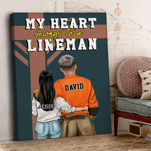 Personalized Lineman Couple Poster - My Heart Belongs to A Lineman - Couple Shoulder to Shoulder - Poster & Canvas - GoDuckee