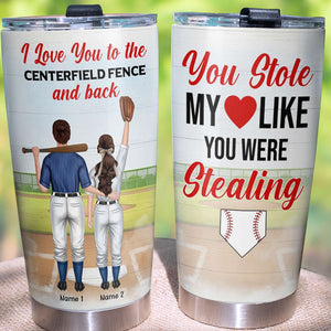 Personalized Baseball Couple Custom 20oz Stainless Steel - I Love You to The Centerfield Fence and Back - Tumbler Cup - GoDuckee