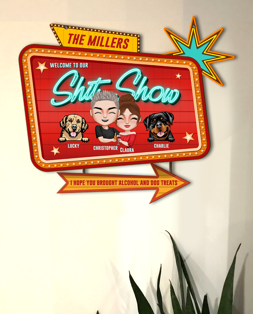 Welcome To Our Shit Show Personalized Couple Dog Metal Sign - Metal Wall Art - GoDuckee