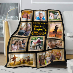 Family Where Life Begins And Love Never Ends, Personalized Blanket - Upload Image - Blanket - GoDuckee