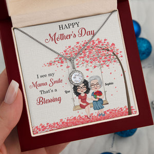 I See My Mama Smile- Gift For Mother-Personalized Eternal Hope Necklace And CZ Earring Set- Mother's Day Gift - Jewelry - GoDuckee