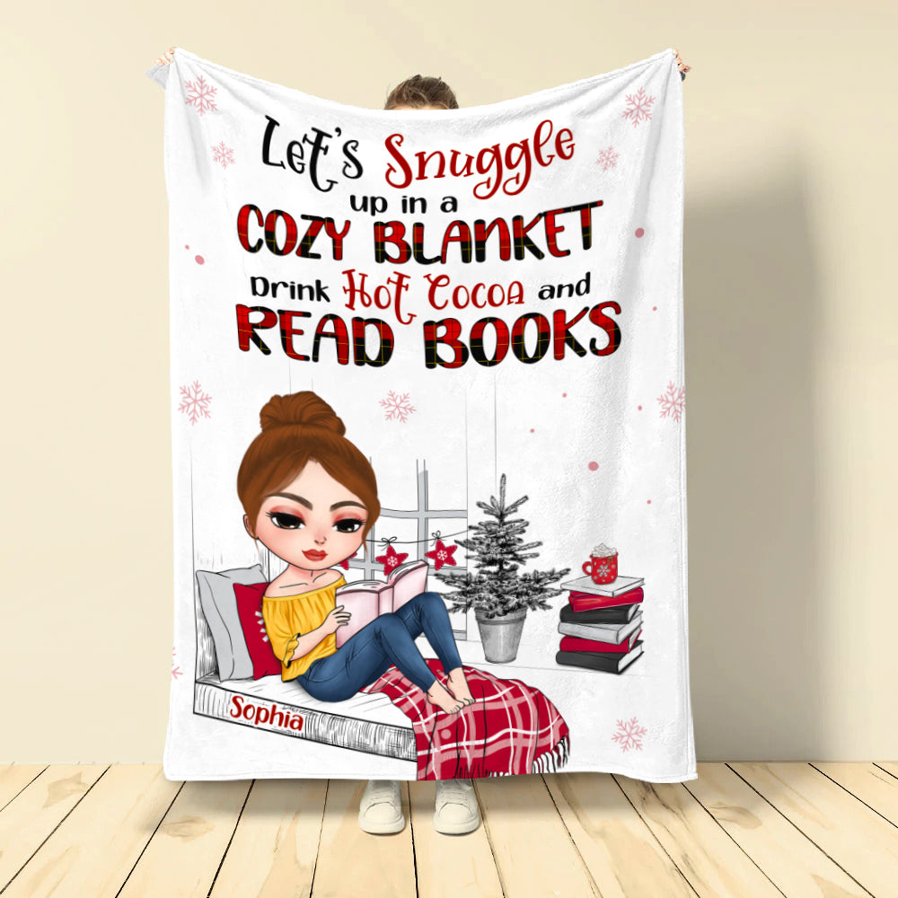 Let's Snuggle Up Drink Hot Cocoa and Read Books Personalized Blanket, Gift For Book Lover - Blanket - GoDuckee
