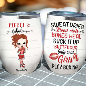 Personalized Boxing Girl Dolls Wine Tumbler - Sweat Dries Blood Clots Bones Heal - Wine Tumbler - GoDuckee