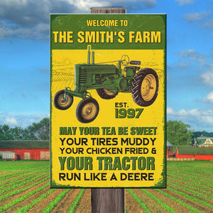 May Your Tea Be Sweet Your Tires Muddy Personalized Metal Sign, Gift For Farmer - Metal Wall Art - GoDuckee