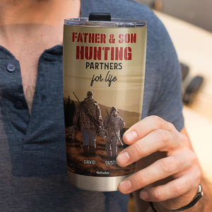 Father Son Hunting Partners for Life, Personalized Tumbler, Gifts for Dad, Hunting with Son - Tumbler Cup - GoDuckee